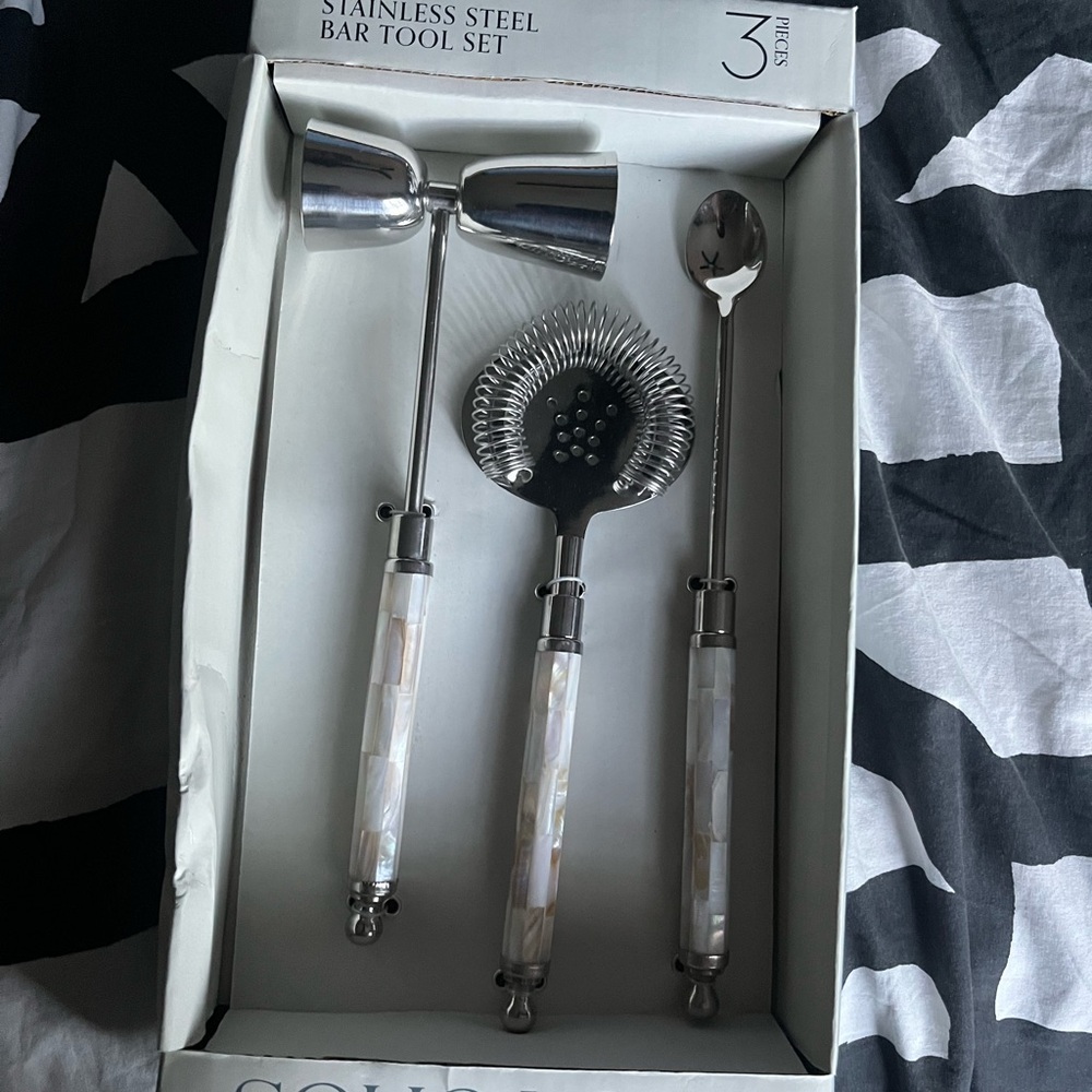 Stainless Steel Bar Tool Set with White Handles